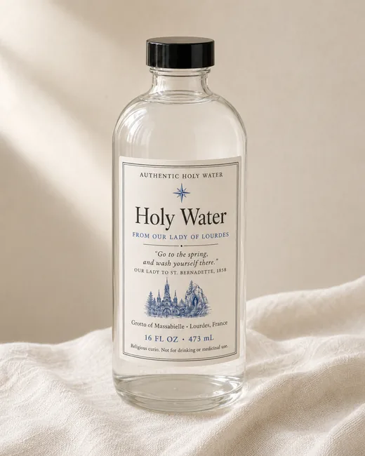 16 oz Our Lady of Lourdes holy water glass bottle