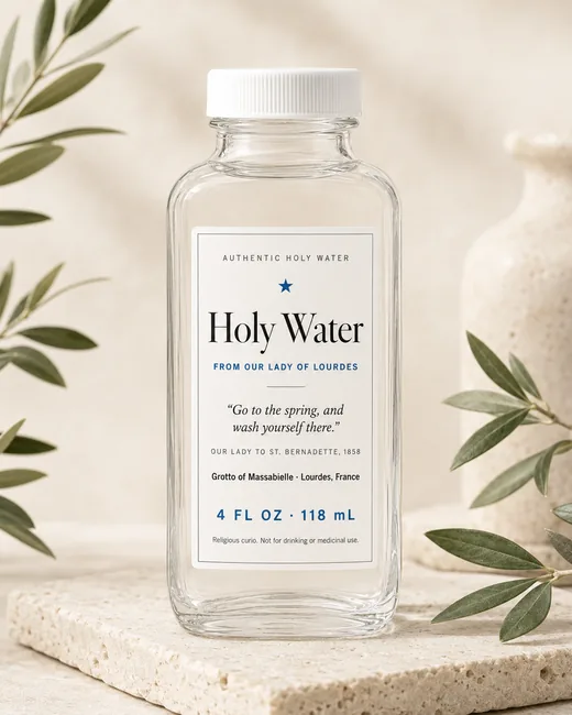 4 oz Our Lady of Lourdes holy water glass bottle
