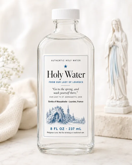 8 oz Our Lady of Lourdes holy water glass bottle